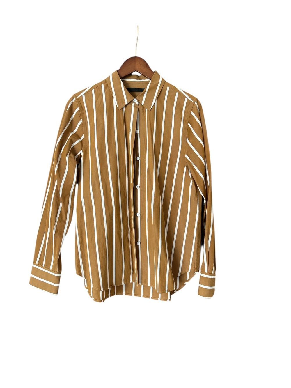 Jenni Kayne Honey and White Vertical Stripe Button-Up Shirt